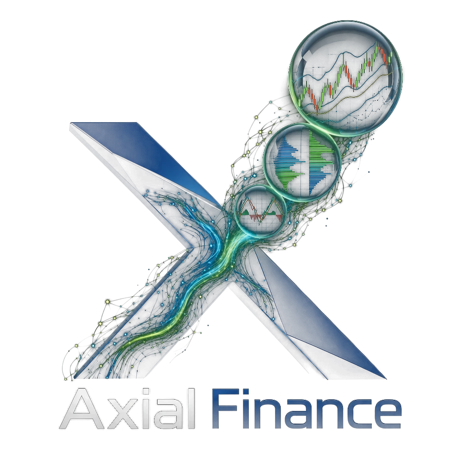 Axial Finance — the X mark threaded by the data stream